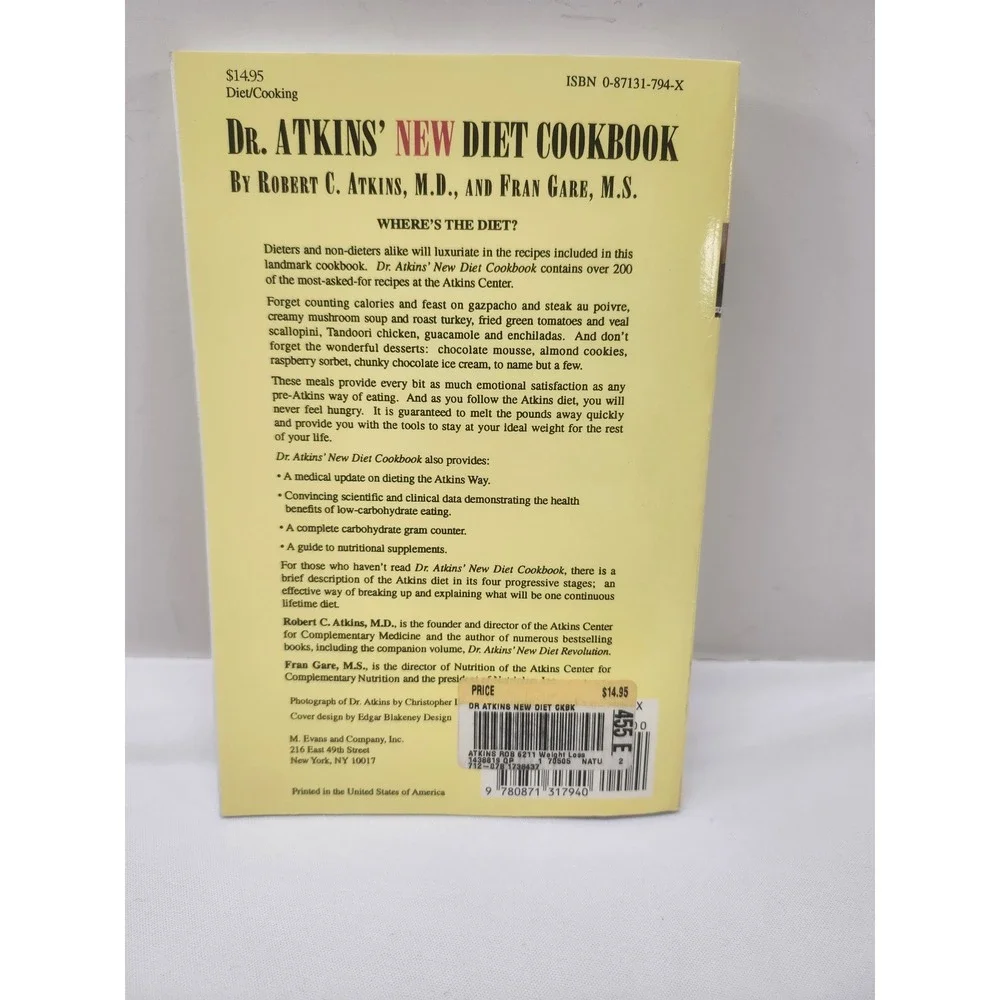 Dr. Atkins' New Diet Cookbook Robert C Atkins Fran Gare Low Carb Recipes 1997